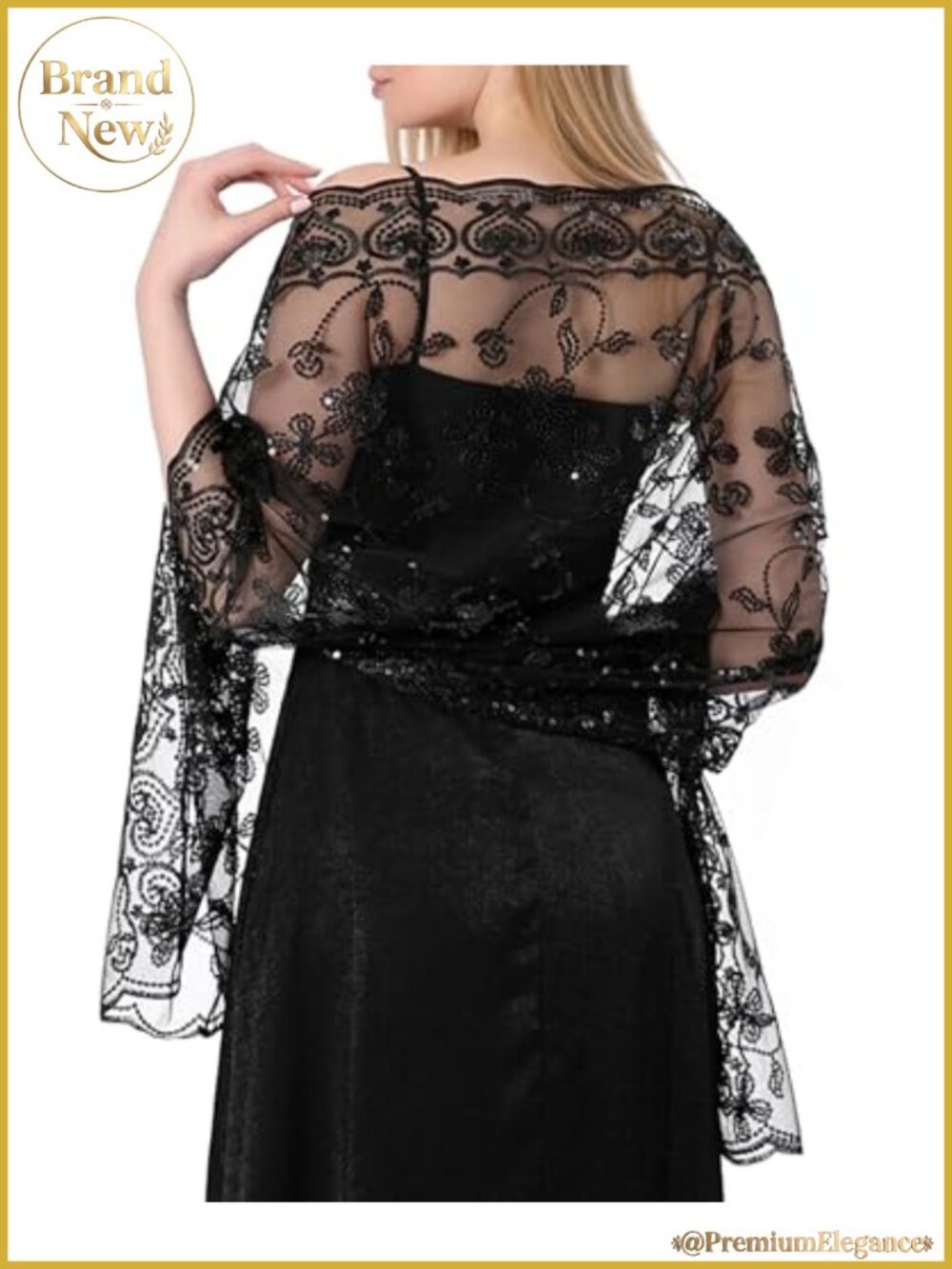 Chiffon Shawl Wrap Sheer Sequin Flower Evening Wedding 1920s Formal